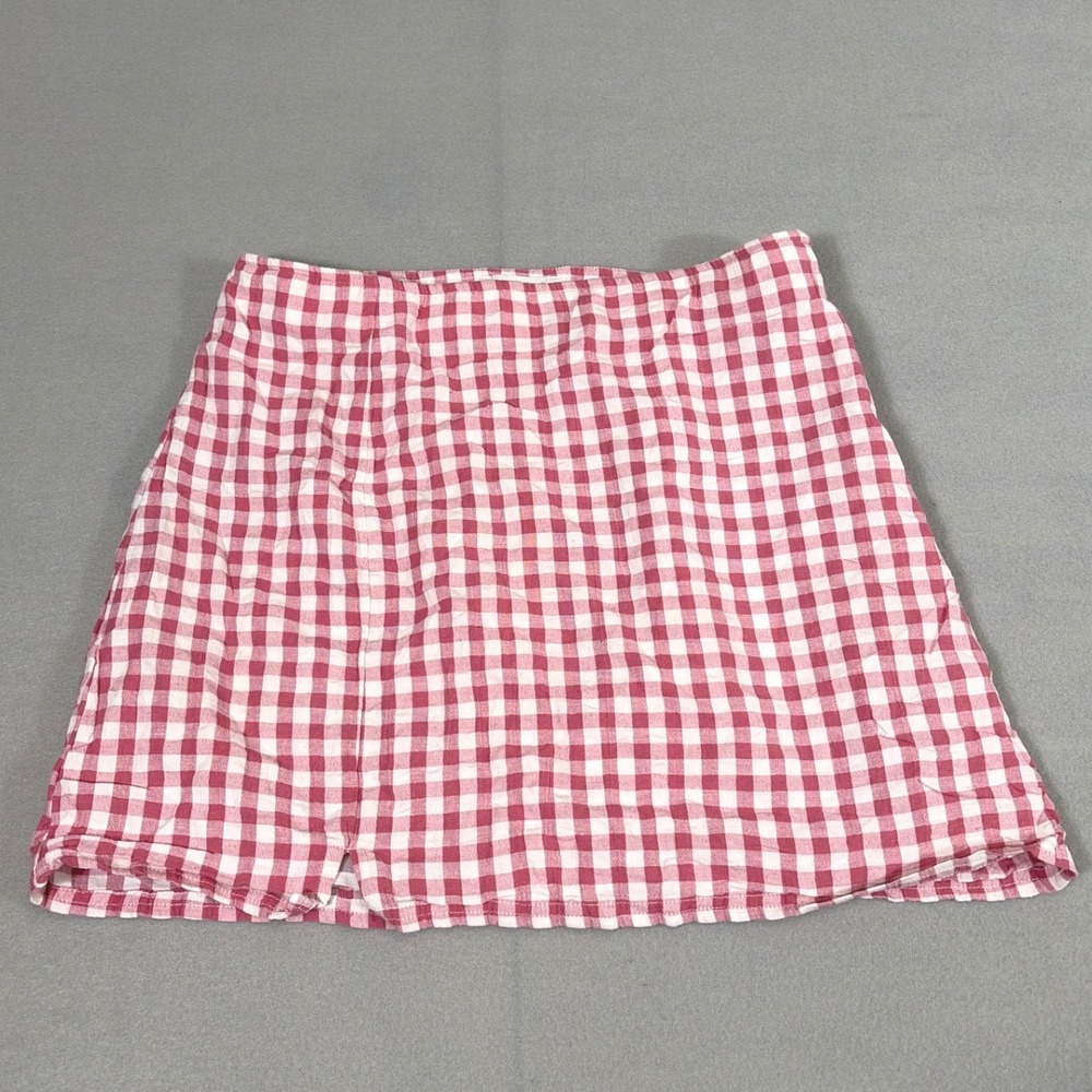 American Eagle Pink Gingham Check Mini Skirt Side Slit Back Zip Womens‎ Medium